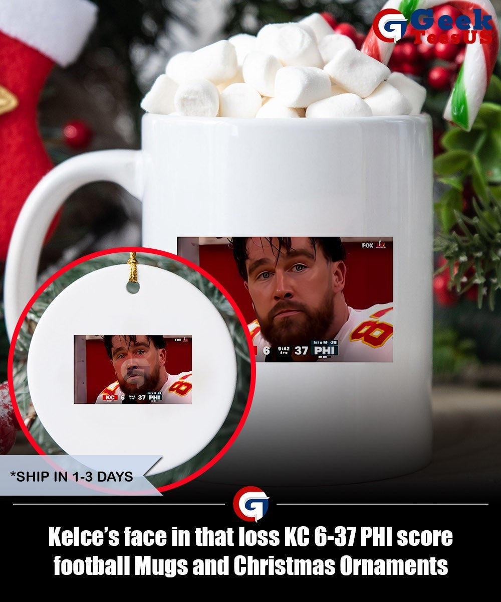 Kelce’s face in that loss KC 6-37 PHI score football shirt