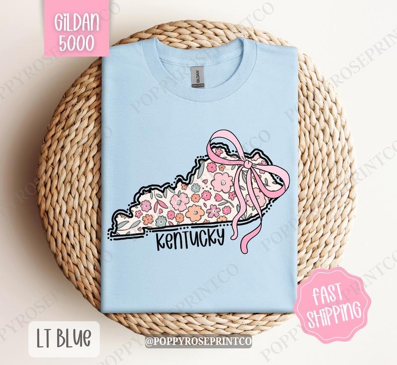 Kentucky Gildan T-shirt, Cute Kentucky State Shirt, Kentucky Floral Bow Tee Hoodie, Sweatshirt | HypeDripTees.com