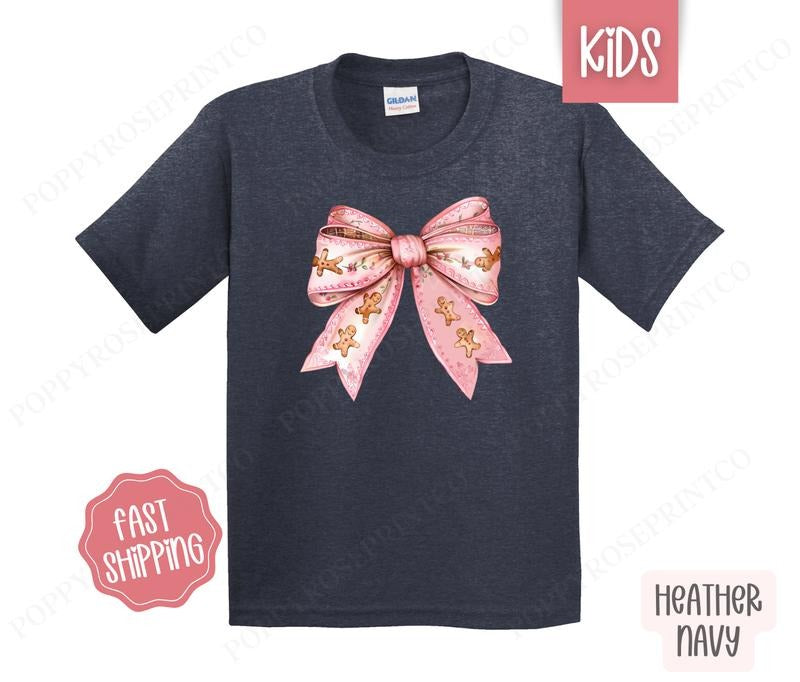 Kids Christmas Shirt - Gingerbread Bow Children's Tshirt - Youth Holiday Tee Gildan Hoodie, Sweatshirt | HypeDripTees.com