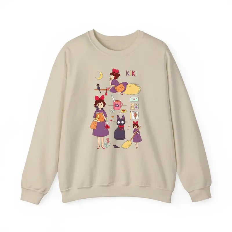 Kiki's Delivery Service Sweatshirt, Jiji Sweatshirt, Studio Ghibli Sweatshirt, Hayao Miyazaki, Anime Fanstyle{n002}4...
