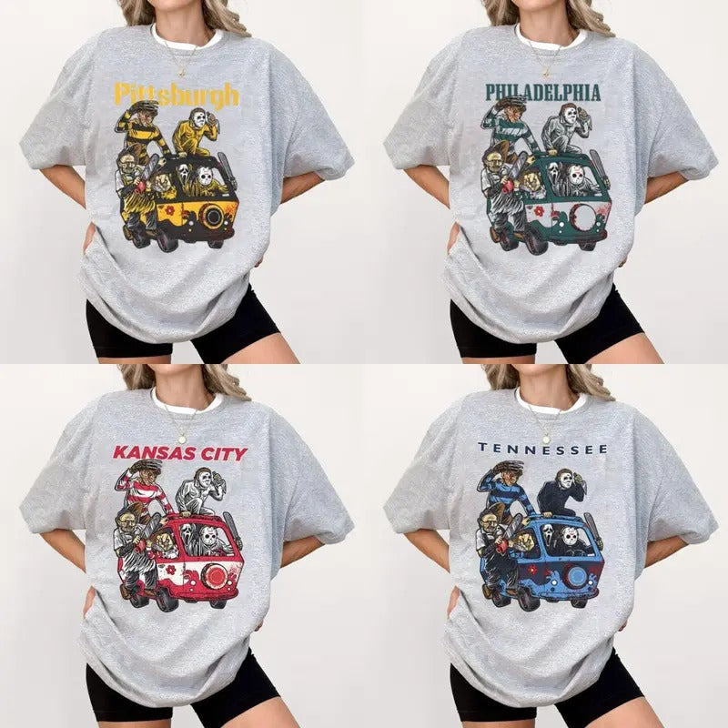 Killers Club Horror, Halloween Shirt Football, Killers Team Shirt, Football Shirt American, Gif For Fan Cotton Top...