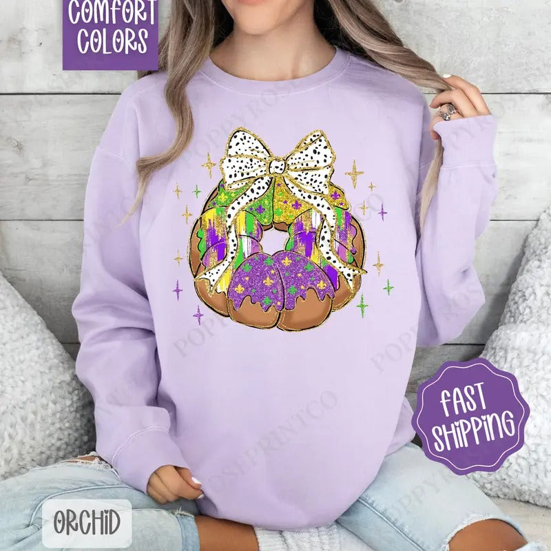 King Cake Comfort Colors Sweatshirt, Mardi Gras Women's Crewneck, Holiday Women's Sweater T-Shirts, Hoodie | HypeDripTees.com
