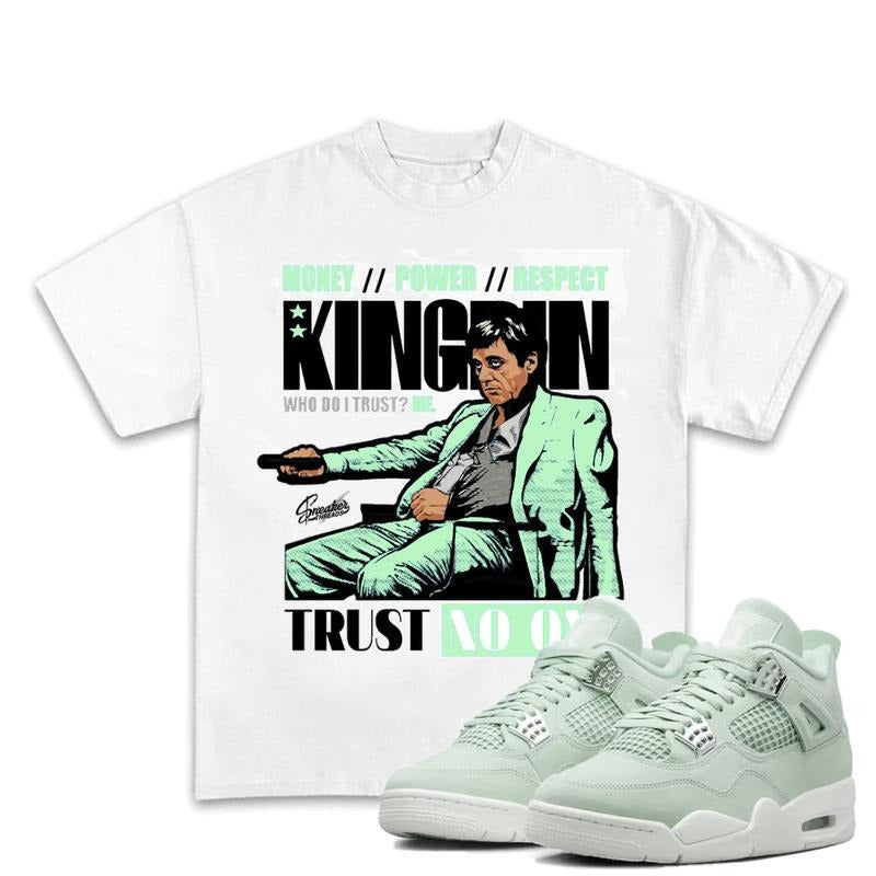 King Pin Trust No One Match 4s Seafoam Outfits Sneakers, Streetwear Y2K Cotton T-shirt, Unisex Graphic Tee with a Sleek...