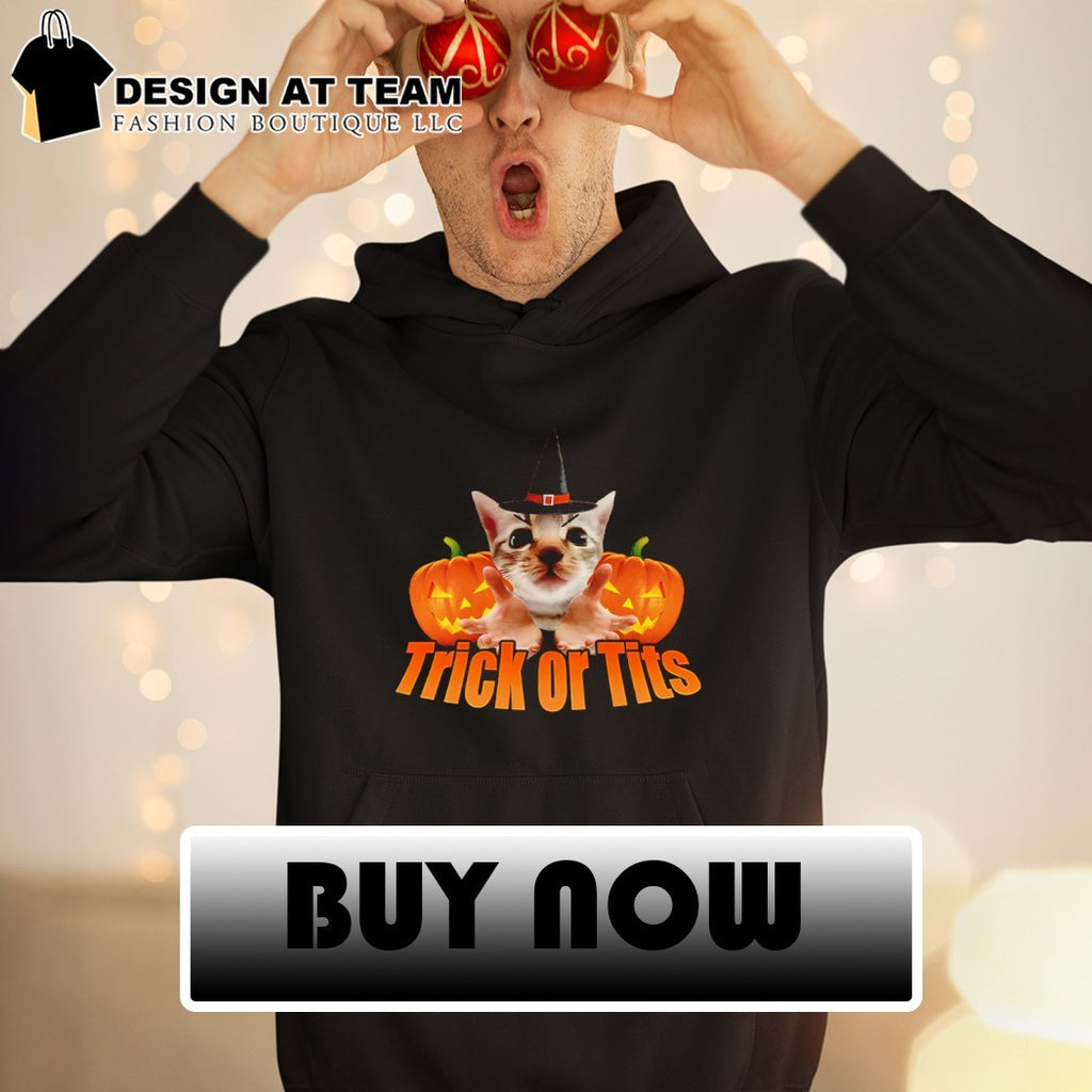 Kitten pumpkin Trick or Tits Halloween shirt