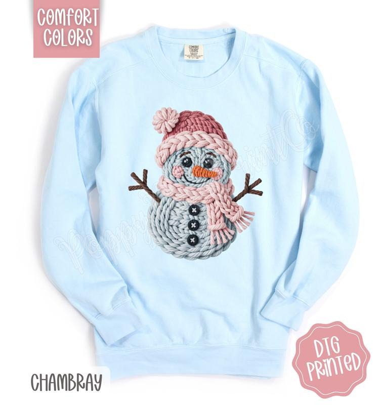 Knit Snowman Comfort Colors Sweatshirt, Trendy Women's Christmas Crewneck T-Shirts, Hoodie | HypeDripTees.com
