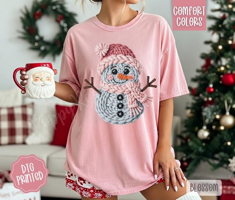 Knit Snowman Shirt Comfort Colors, Trendy Women's Christmas Tshirt Hoodie, Sweatshirt | HypeDripTees.com