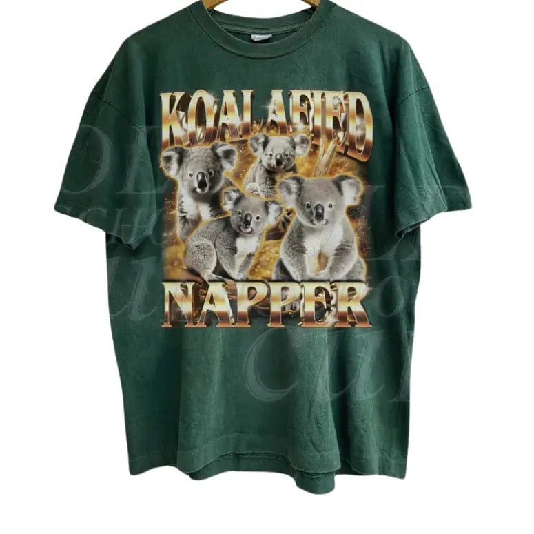 Koalafied Napper Funny Meme Retro Shirt, Vintage Bootleg Quirky Tee, Washed Unisex Animal Wild Life Shirt, Cute Koala...