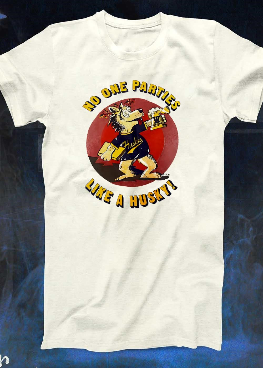 LB81 Wolf Drinking Beer and Carrying Book No One Parties Like a Husky Shirt