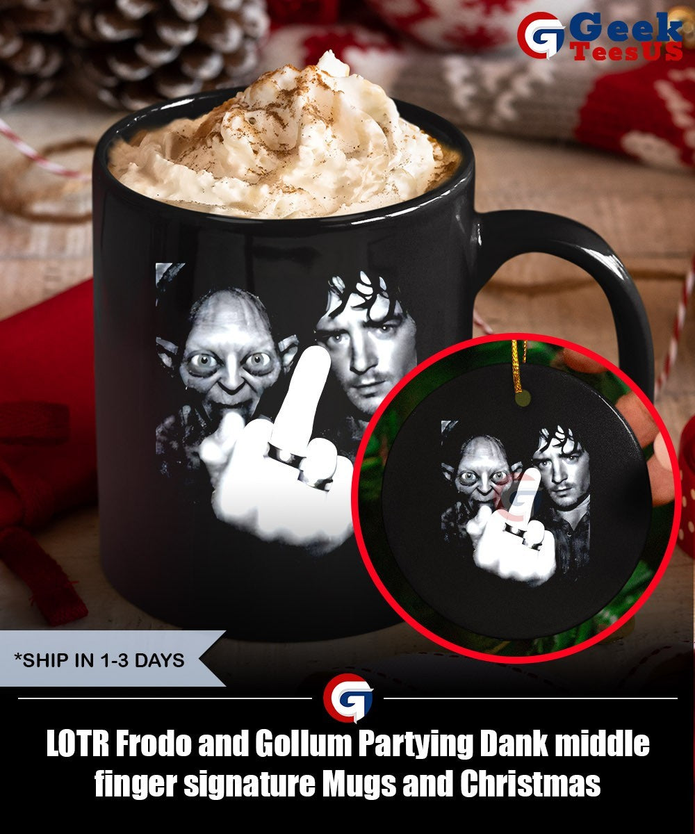 LOTR Frodo and Gollum Partying Dank middle finger signature shirt