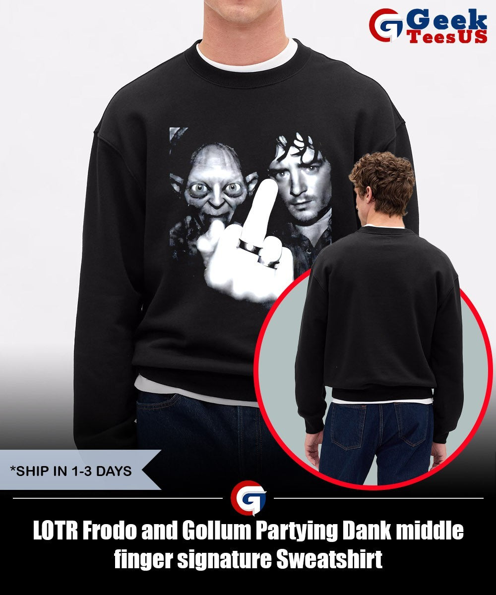 LOTR Frodo and Gollum Partying Dank middle finger signature shirt