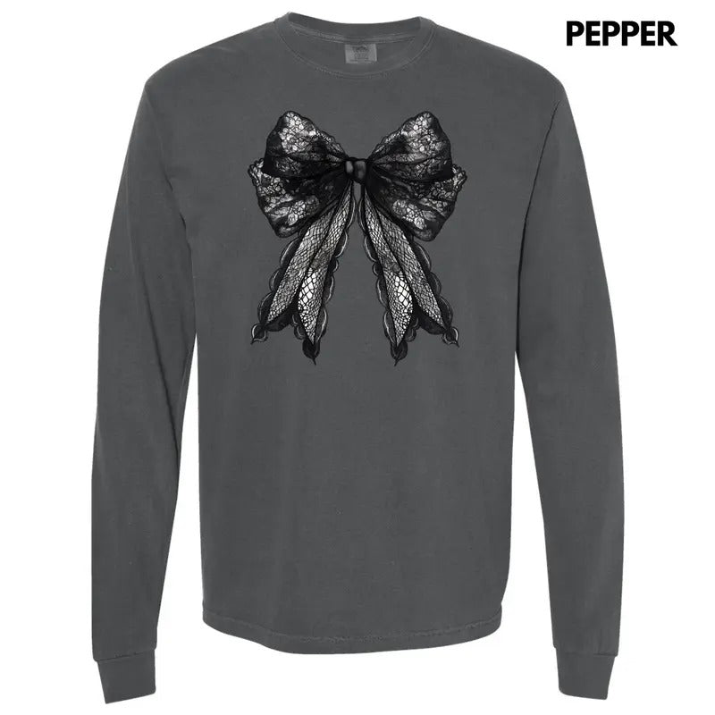 Lace Black Bow Long Sleeve Comfort Colors T-Shirt 'NLB' Hoodie, Sweatshirt | HypeDripTees.com