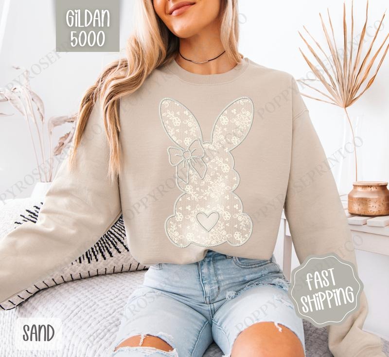 Lace Bunny Sweatshirt, Easter Crewneck, Trendy Bunny Women's Sweater, Gift for Her T-Shirts, Hoodie | HypeDripTees.com