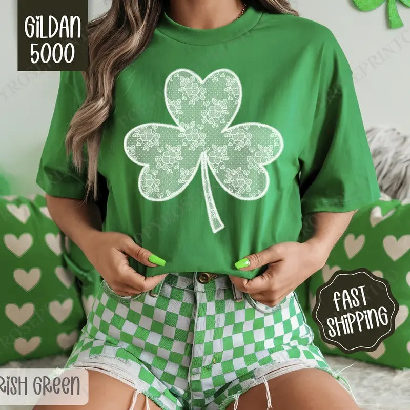 Lace Clover Shirt Gildan, St Patrick's Day Women's Tee, Cute Women's Tshirt Plus Sizes Hoodie, Sweatshirt | HypeDripTees.com