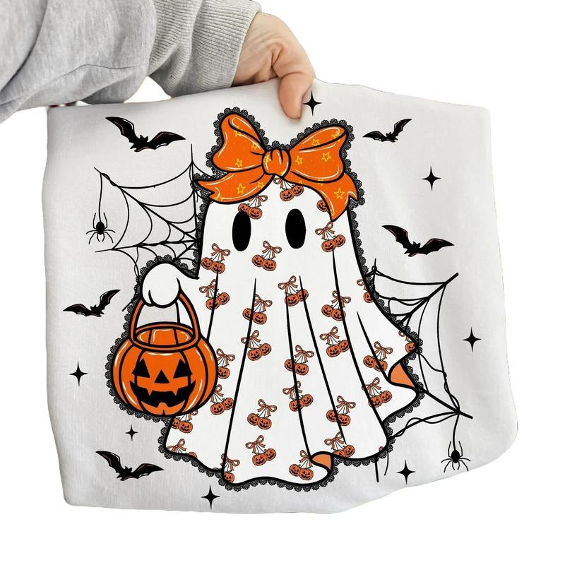 Lace Ghost Coquette T-Shirt, Ghost Halloween T-Shirt, Girly Ghost Lacey Ghost T-Shirt, Spooky Season T-Shirt, Halloween...