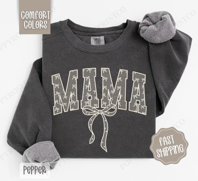 Lace Mama Comfort Colors Sweatshirt, Women's Crewneck, Cute Lace Bow Women's Sweater T-Shirts, Hoodie | HypeDripTees.com