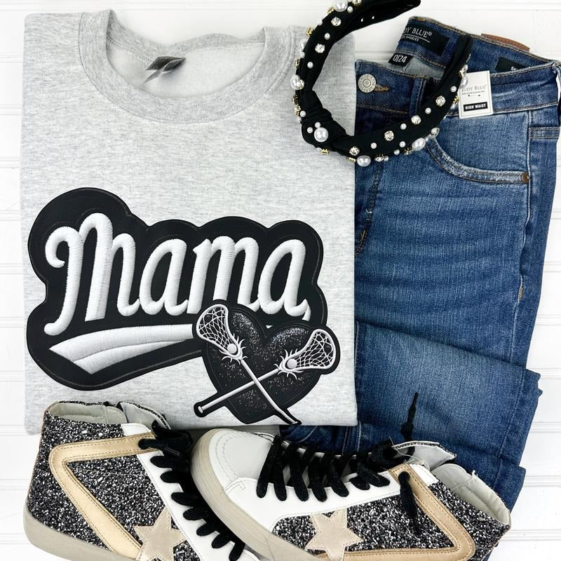 Lacrosse Mama FAKE Embroidery Sweatshirt T-Shirts, Hoodie | HypeDripTees.com