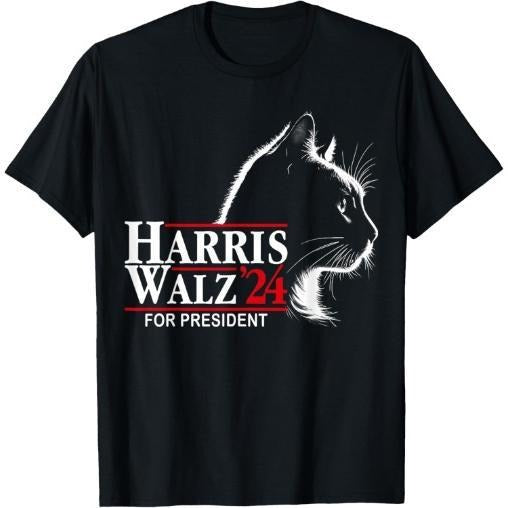 Ladies Cat Harris Walz 24 For President Election Harris Walz T-Shirt made in usa Hoodie, Sweatshirt | HypeDripTees.com