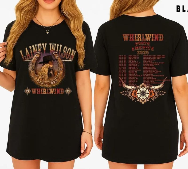 Lainey Wilson Whirlwind Tour Shirt 2025 Short Sleeve Casual Streetwear Style Gift for Fans Hoodie, Sweatshirt