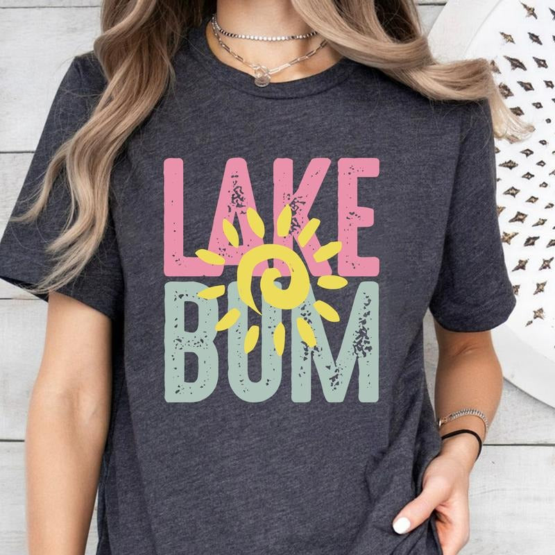 Lake Bum Shirt, Distressed Retro Summer Tee, Lake Day Beach Shirt, Lake Life Tee, Cute Girly Summer Vibes Shirt Hoodie,...