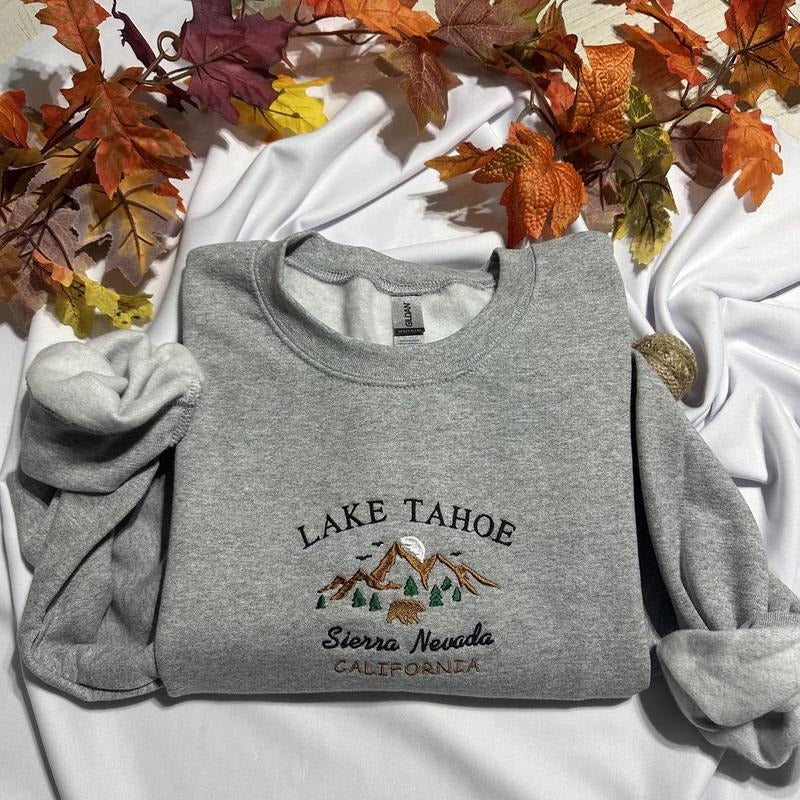 Lake Tahoe Embroidered sweatshirt, Sierra Nevada California embroidered crewneck T-Shirts, Hoodie | HypeDripTees.com