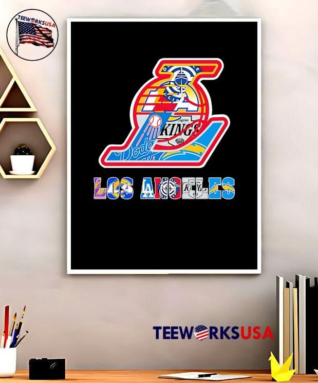 Lakers Dodgers Kings Rams Chargers Los Angeles Combined Logo T-Shirt