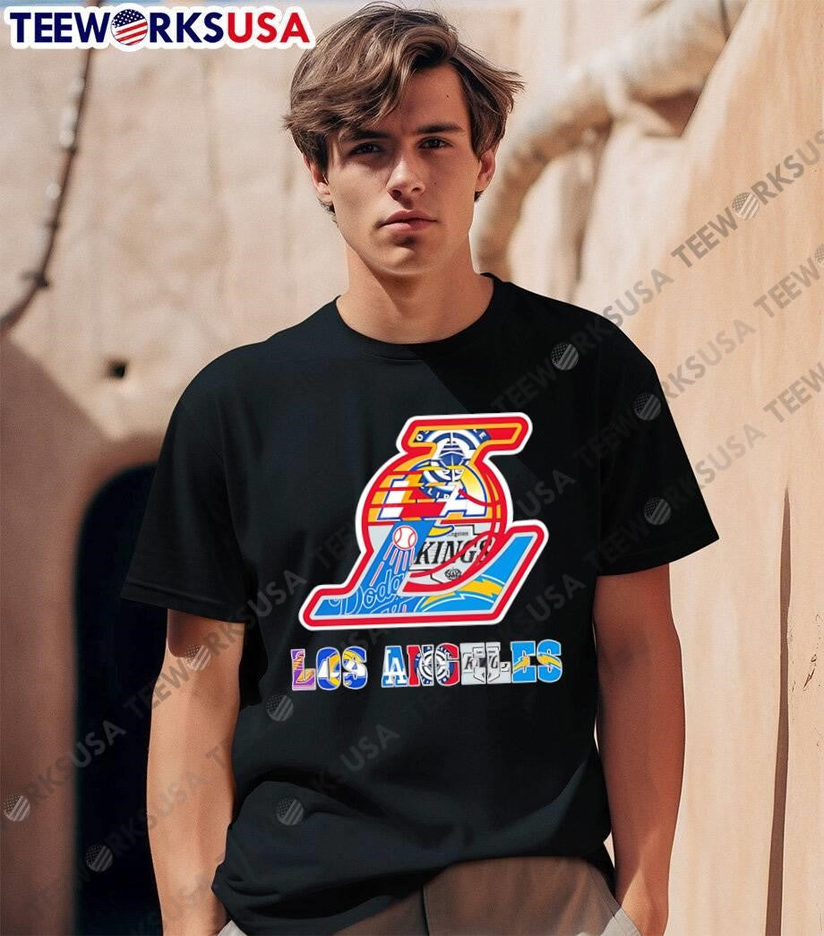 Lakers Dodgers Kings Rams Chargers Los Angeles Combined Logo T-Shirt