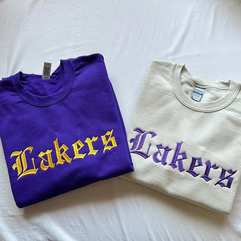 Lakers Embroidered Sweatshirt, Basketball Raglan Sweatshirt T-Shirts, Hoodie | HypeDripTees.com
