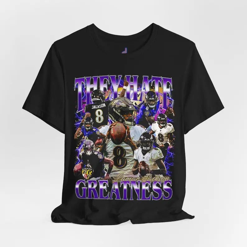 Lamar Jackson Football Streetwear Cotton Unisex Short Sleeve Shirt, Apparel for Game Day, Perfect Gift for Football Fans...