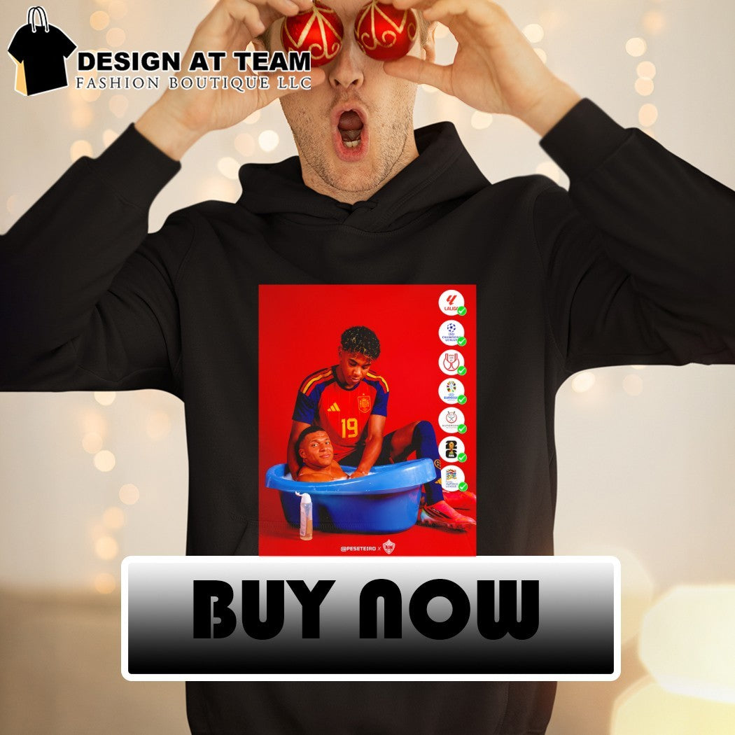 Lamine Yamal bathing Kylian Mbappe Spain Soccer World Cup 2026 meme shirt
