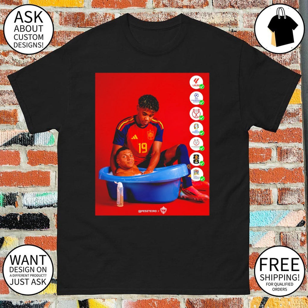 Lamine Yamal bathing Kylian Mbappe Spain Soccer World Cup 2026 meme shirt
