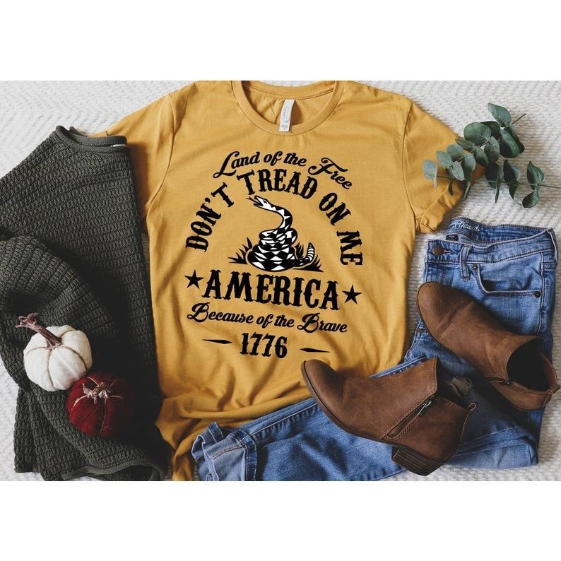 Land Of The Free Don't Tread On Me America Because Of the Brave 1776, 4th of July Family Matching Shirt, Patriotic...