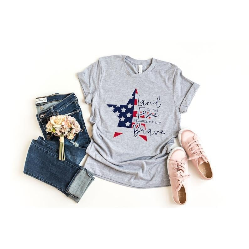 Land Of The Free Shirt, 4th Of July Shirt, American Flag Star, Patriotic Shirt, Land Of The Free Because Of The Brave,...