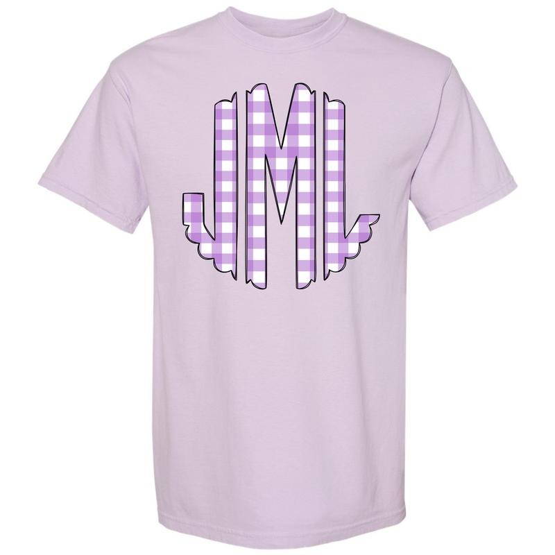 Lavender Gingham Monogram Comfort Colors T-Shirt 'NLB' Hoodie, Sweatshirt | HypeDripTees.com