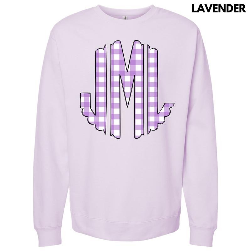 Lavender Gingham Monogram Sweatshirt 'NLB' T-Shirts, Hoodie | HypeDripTees.com