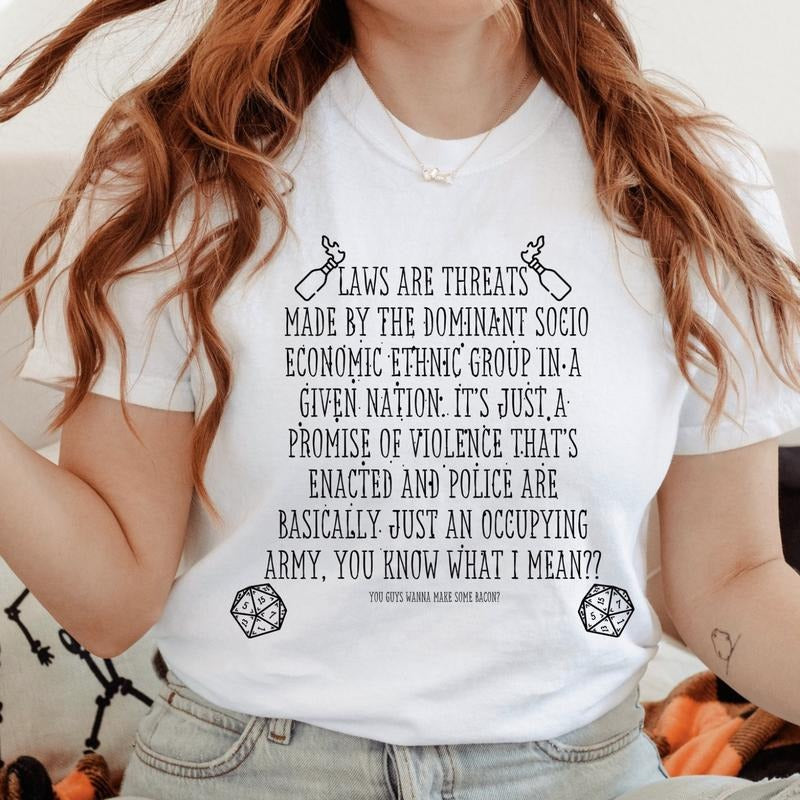 Laws Are Threats Shirt, Dimension 20, DnD Shirt Brennan Lee Mulligan D&D Unisex Jersey Short Sleeve Tee Hoodie, Sweatshirt
