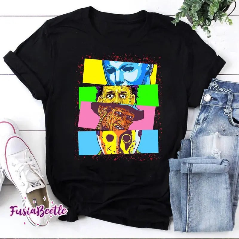 Legends Horror Movies Friends Pop Art Halloween Movie Characters Vintage T-Shirt, Horror Movie Shirt, Serial Killer Shirt...