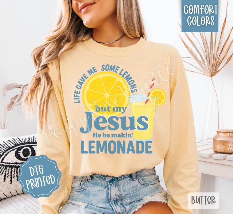 Lemonade Comfort Colors Long Sleeve T-Shirt, Cute Women's Religious Tee Hoodie, Sweatshirt | HypeDripTees.com