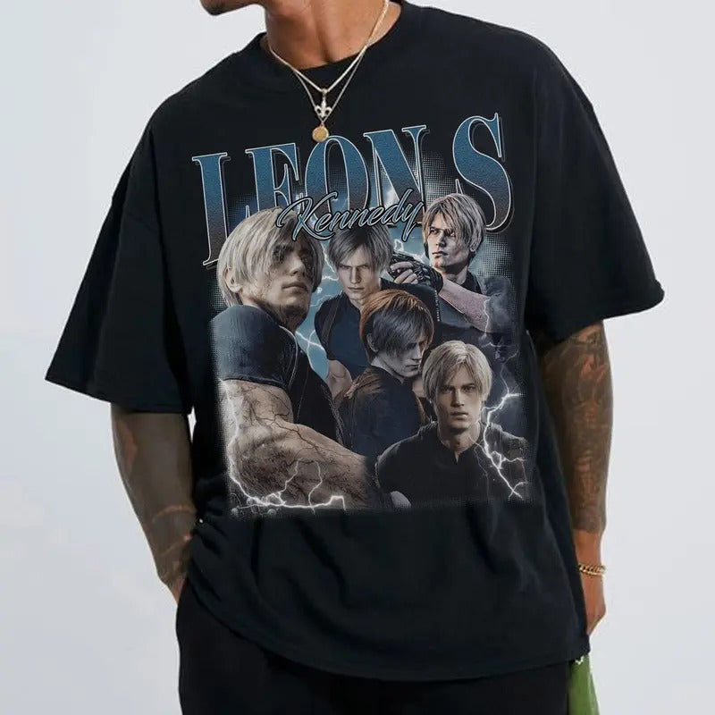 Leon Kennedy Vintage T-Shirt, Leon S.Kennedy Resident Evil Shirt, Gift For Gaming Lovers Casual Clothing Fabric Menswear...