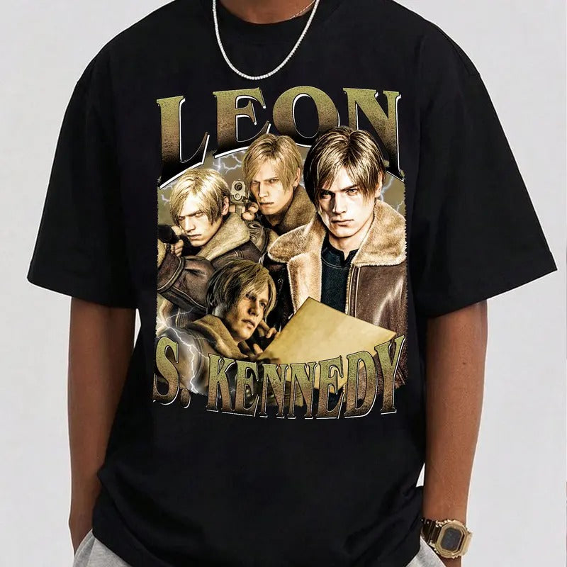 Leon Scott Kennedy Vintage T-Shirt, Leon S.Kennedy Resident Evil Shirt, Gift For Gaming Lovers Casual Clothing Fabric...