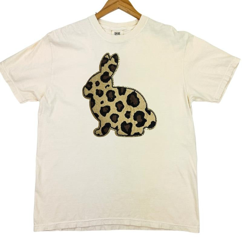 Leopard Bunny Chenille Patch Comfort Colors T-Shirt Hoodie, Sweatshirt | HypeDripTees.com