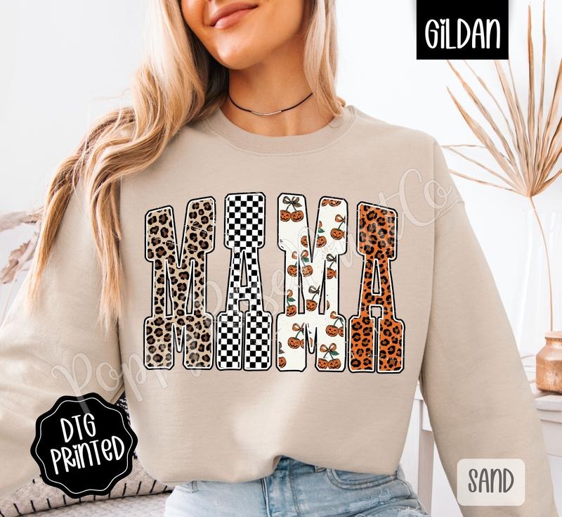Leopard Checkered Mama Sweatshirt, Trendy Women's Crewneck T-Shirts, Hoodie | HypeDripTees.com