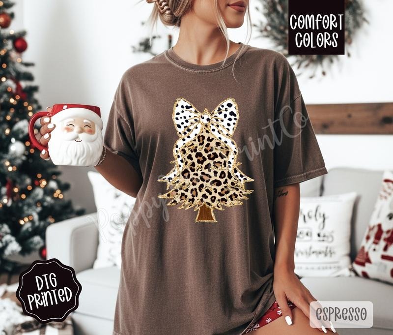 Leopard Christmas Tree Shirt Comfort Colors, Trendy Women's Holiday Tshirt Hoodie, Sweatshirt | HypeDripTees.com