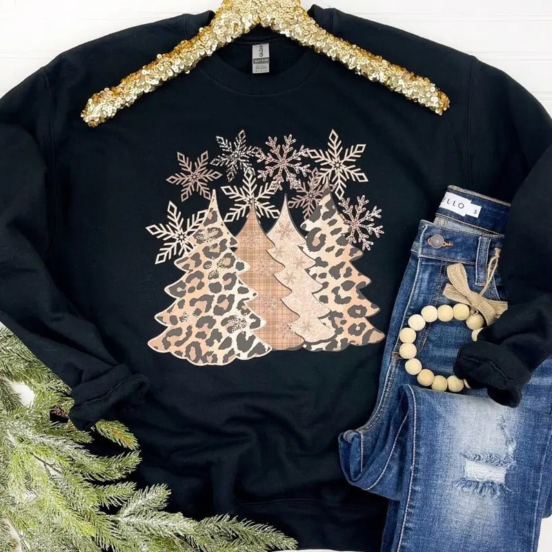 Leopard Christmas Trees Sweatshirt T-Shirts, Hoodie | HypeDripTees.com