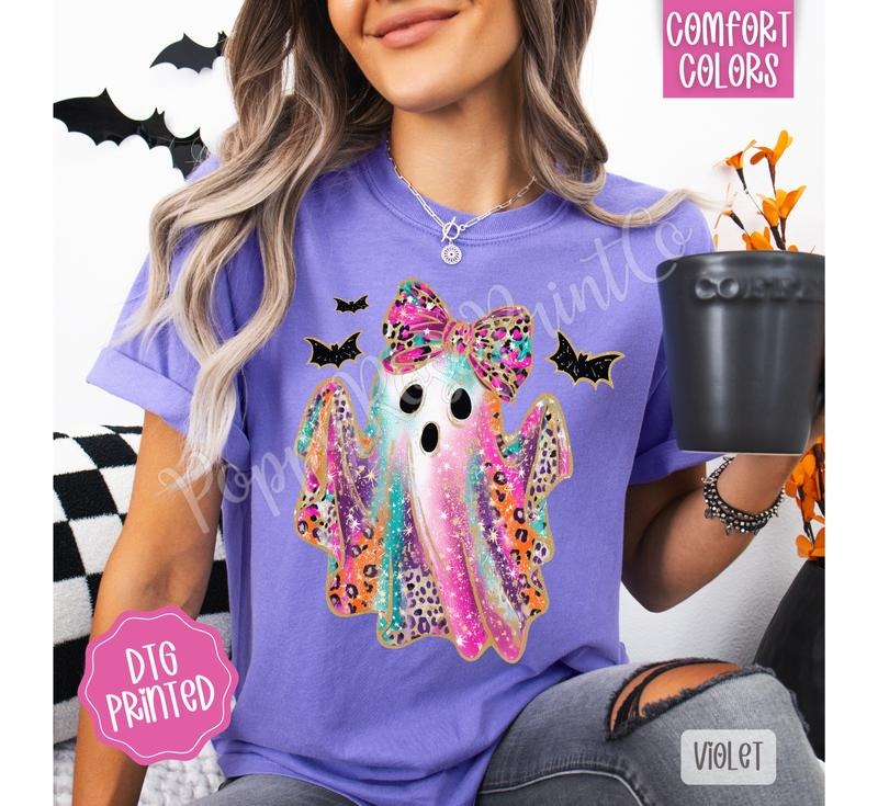 Leopard Ghost Comfort Colors, Trendy Women's Halloween Tshirt Hoodie, Sweatshirt | HypeDripTees.com