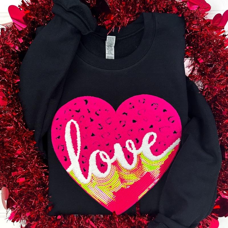 Leopard Love Sequin Heart Patch Sweatshirt T-Shirts, Hoodie | HypeDripTees.com