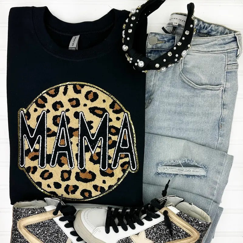 Leopard Mama Circle Chenille Patch Sweatshirt T-Shirts, Hoodie | HypeDripTees.com