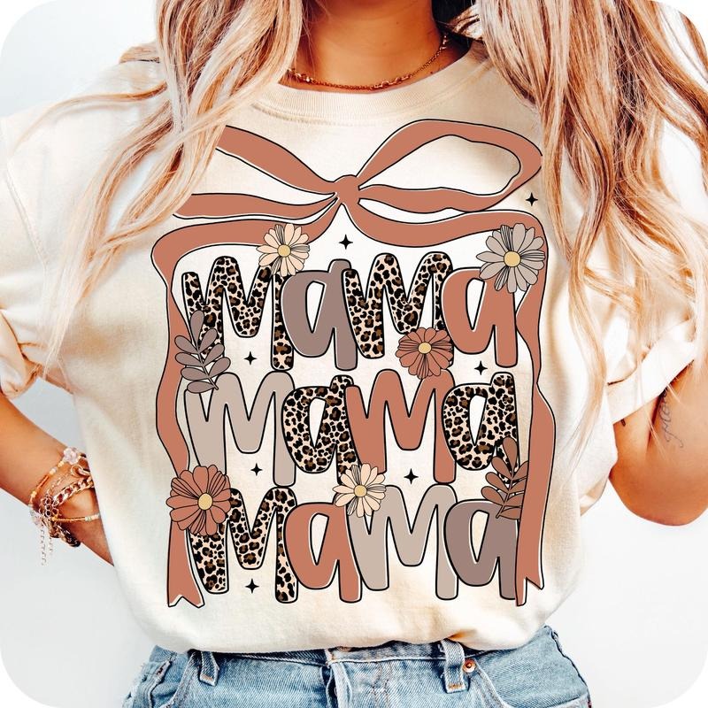 Leopard Mama Flower Coquette T-Shirt, Retro Mama T-Shirt, Boho Floral Mama T-Shirt, Mama Shirt T-Shirt, Mother's Day...