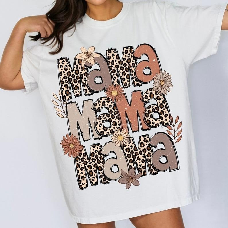 Leopard Mama Flower Tee, Retro Mama Shirt, Mama Groovy Boho Tee, Mother's Day Gift Hoodie, Sweatshirt | HypeDripTees.com