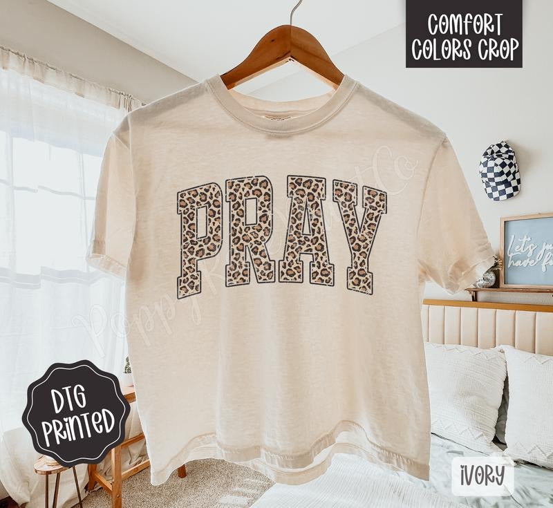Leopard Pray Cropped Comfort Colors Tee, Trendy Tshirt for Women Hoodie, Sweatshirt | HypeDripTees.com