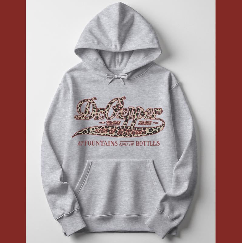 Leopard Print Dr Pepper Sweatshirt, Vintage 90s Hoodies, Retro Dr Pepper Merch Hoodie, Cute Graphic Hoodies for Women, Dr...